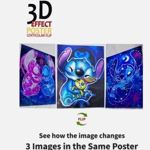 NWOT Lilo & Stitch-Stitch- 3D Poster Framed 3DLenticular Effect-3 Images In One